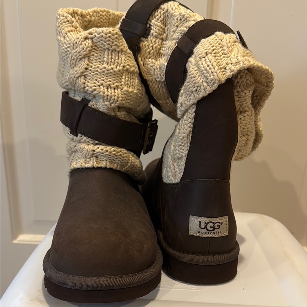 UGG Brown and Cream Knit Boots